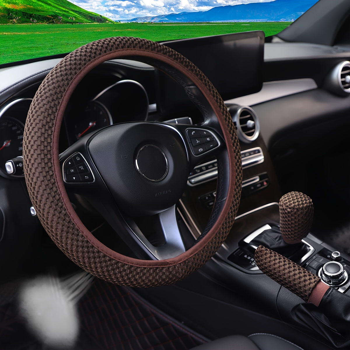 3pcs Breathable Mesh Car Steering Wheel Cover Anti-slip Sweat-absorbing 35-38cm