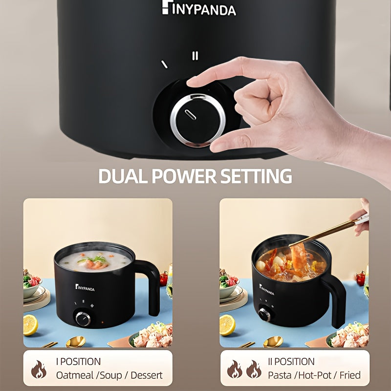 Compact black electric hot pot with multiple functions non-stick frying pan European plug
