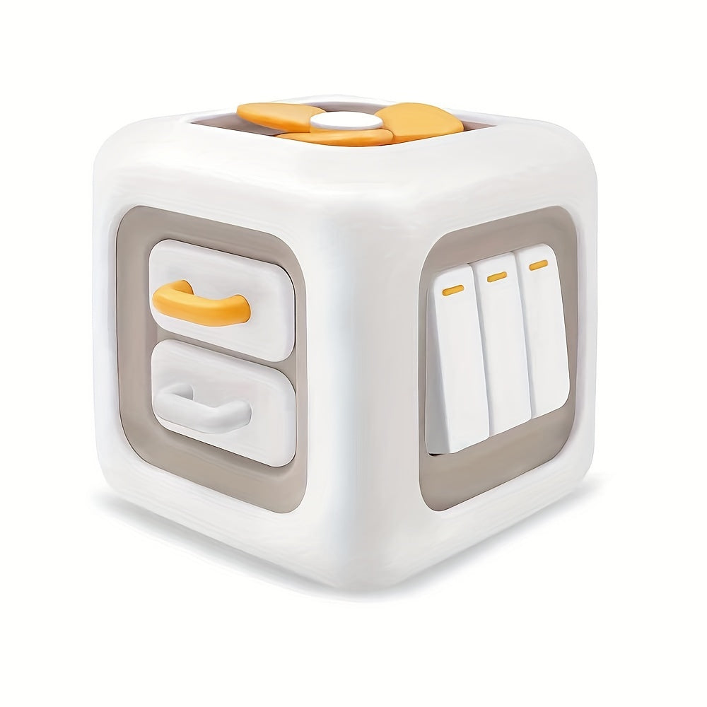 Children's Educational Toy 6-in-1 Busy Board for Early Learning and Fine Motor Skills White Yellow