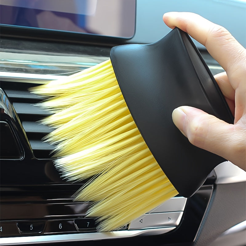 Dual-Bristle Car Interior Cleaning Brush Soft Yellow Bristles Black Handle