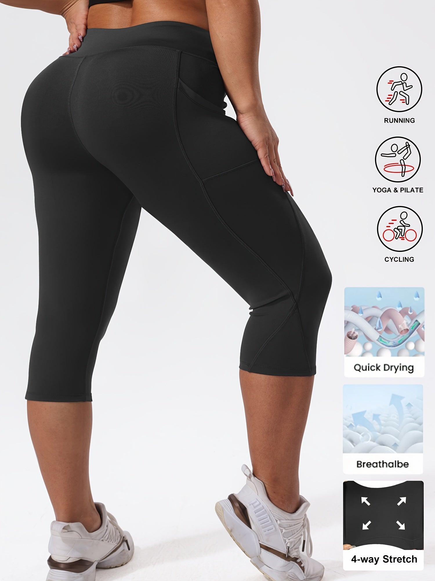Plus Size High-Waisted Leggings with Pockets 7/8 Length Yoga Running