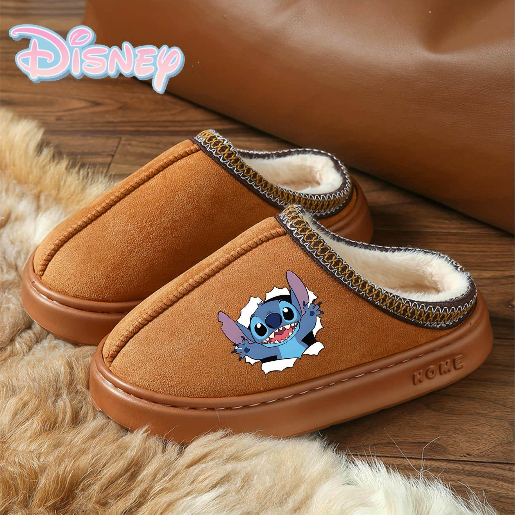 Adult Plush Slip-On Slippers with Faux Fur, Anti-Slip Sole, Brown Beige