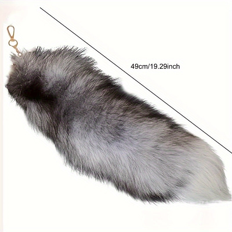 Llavero de animal de franela con cola de imitación, clip de mosquetón, accesorio decorativo para mochila