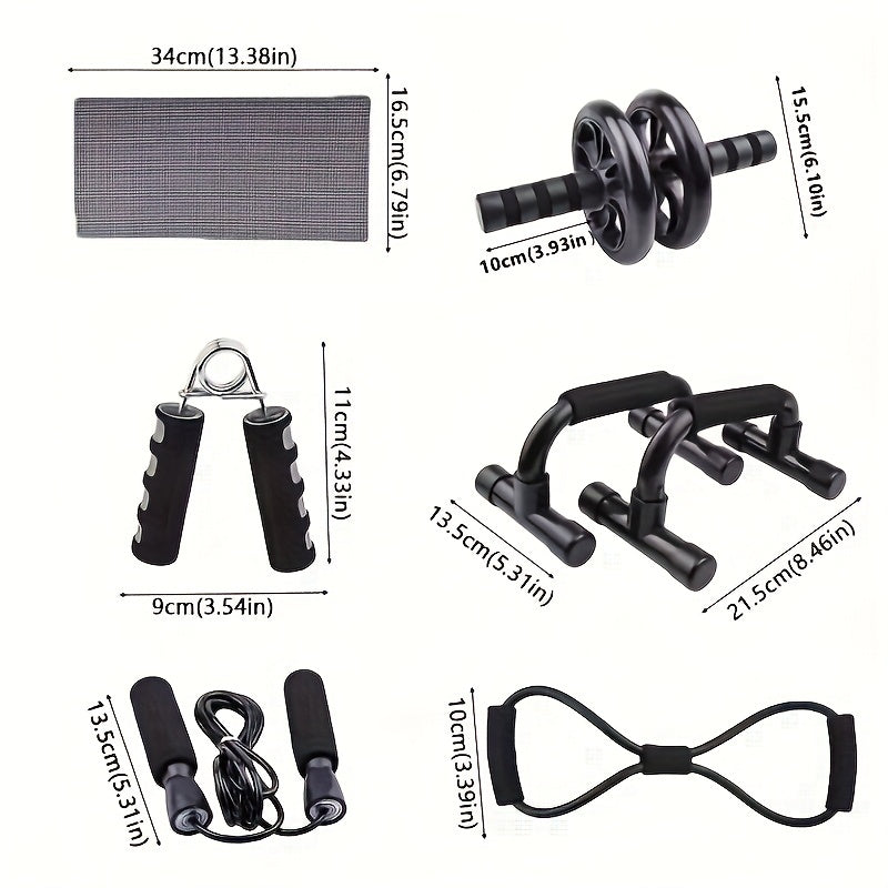 7-Piece Ab Workout Set for Core Strength Muscle Building and Fat Burning Black