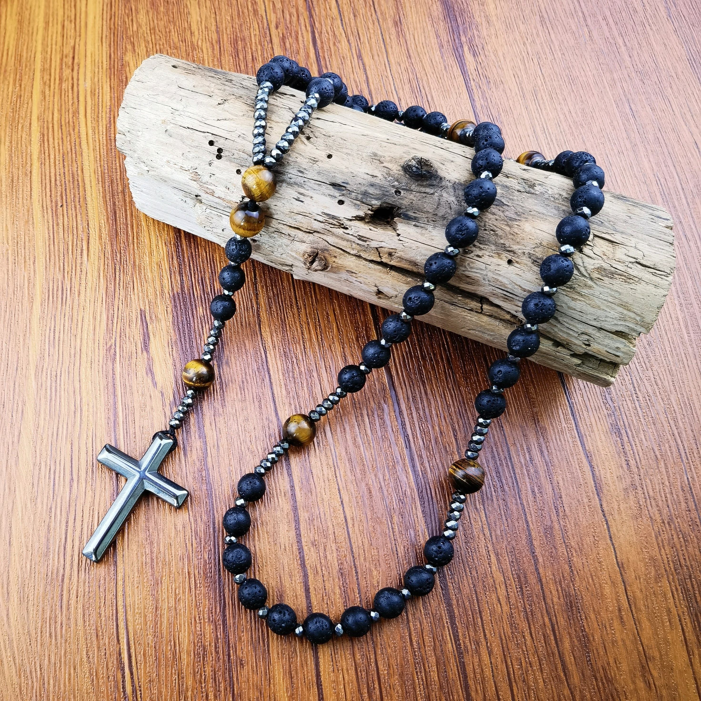 Uniseks qora lava toshi, bengal ko'zli, hematitli rasmli taqinchoq, zargarlik buyumlari