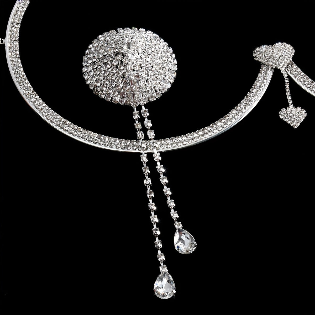 Women's Rhinestone Embellished Bikini Thong Body Chain Set, 4-Piece Collection