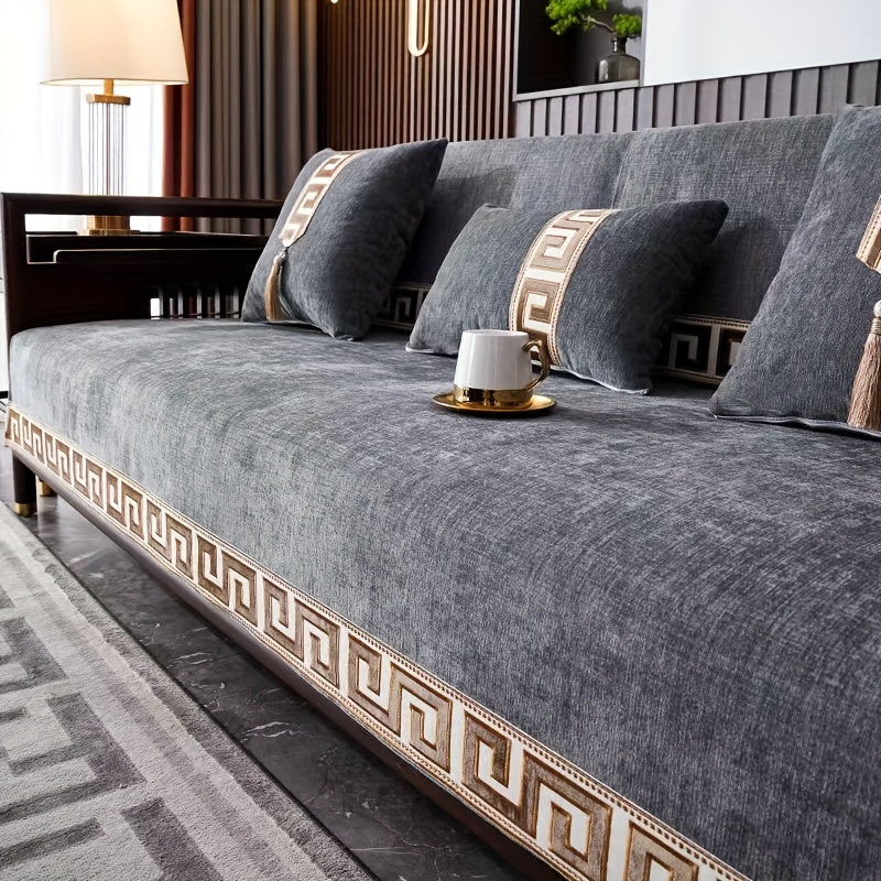 Bohemian Chenille Sofa Cover All Season Non-Slip Pet-Friendly Modern Geometric Fits 1-4 Seaters