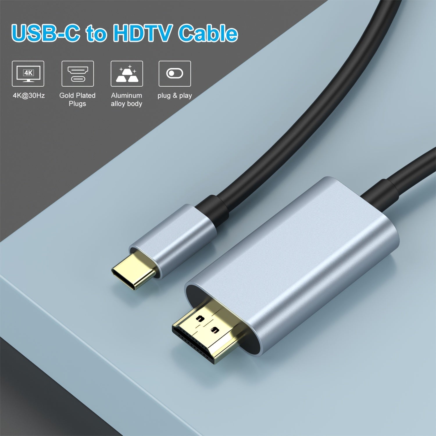 182.88cm USB-C to HDMI Cable 4K HD Flat Male to Male for MacBook iPad Surface Chromebook TV