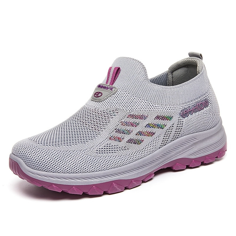 Women's Knit Casual Sneakers Breathable Mesh Slip-On Walking Shoes