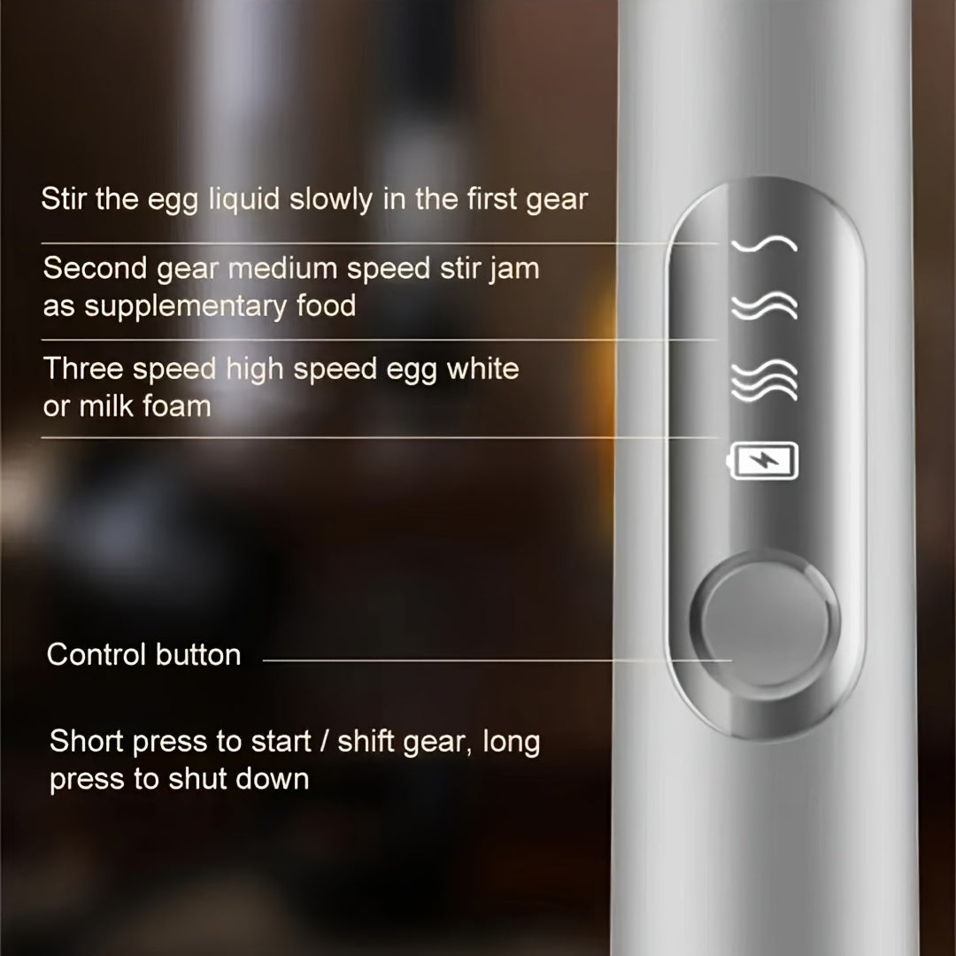 Electric Handheld Frother with USB Charging, 3 Speeds, Stainless Steel Rods