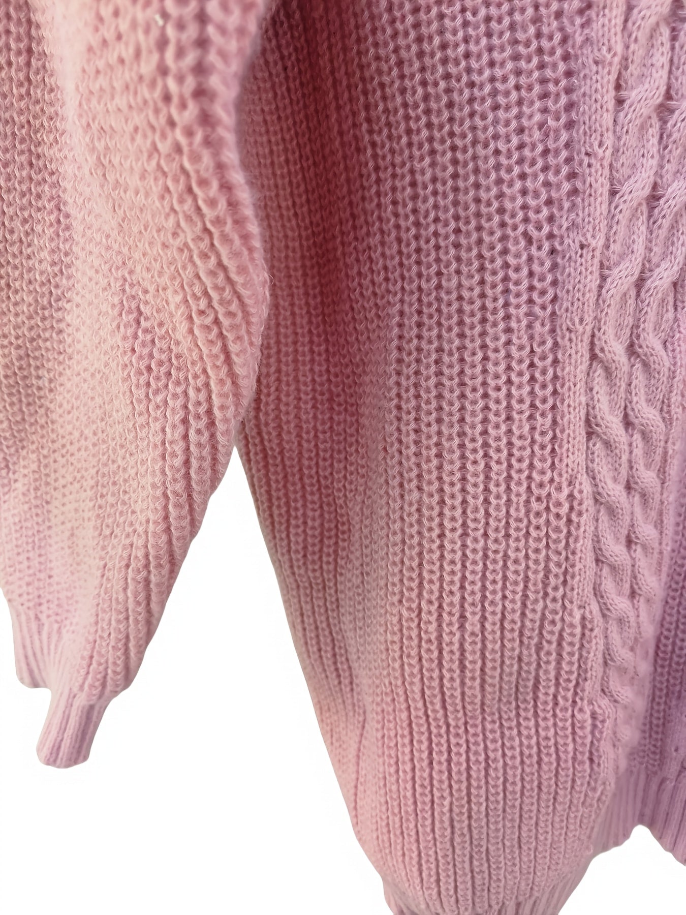 Plus Size Women's V-Neck Cable Sweater Long Sleeve Ribbed Pullover Beige Fall Winter