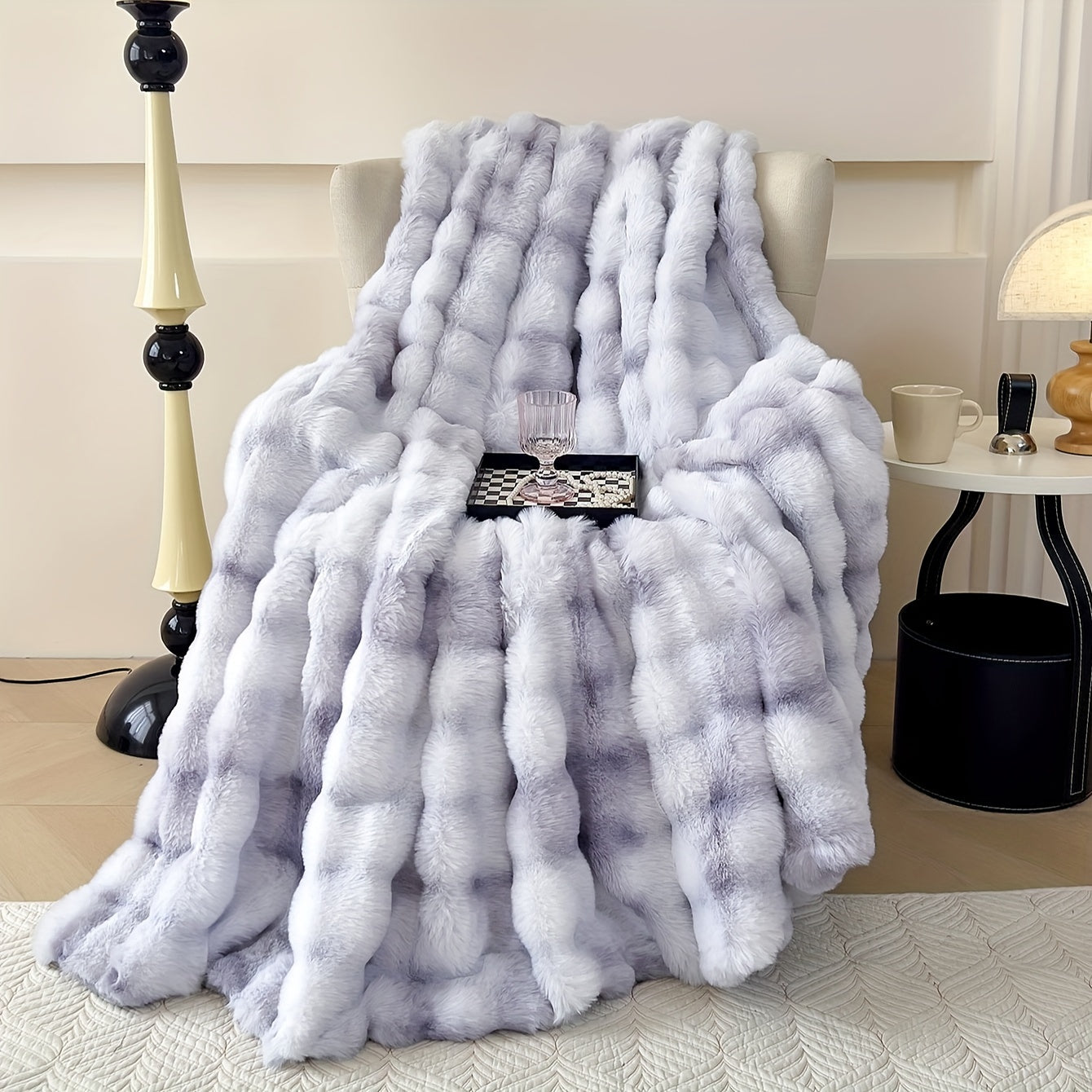 Tie-Dye Faux Rabbit Fur Blanket Shaggy Plush Bed Sofa Throw Cozy Fluffy