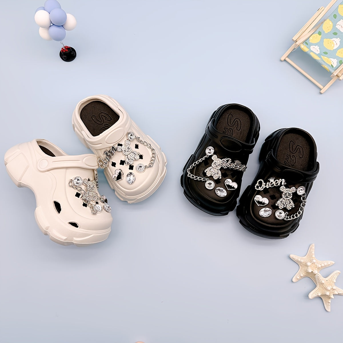 Kids EVA Clogs with Heart and Bear Charms Casual Slip-On Sandals for Boys and Girls