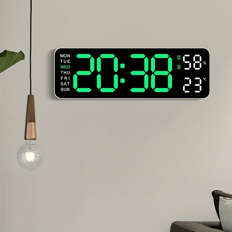 Digital Wall Clock with Large Display Temperature Humidity Weather Icons USB Powered Wall Mount