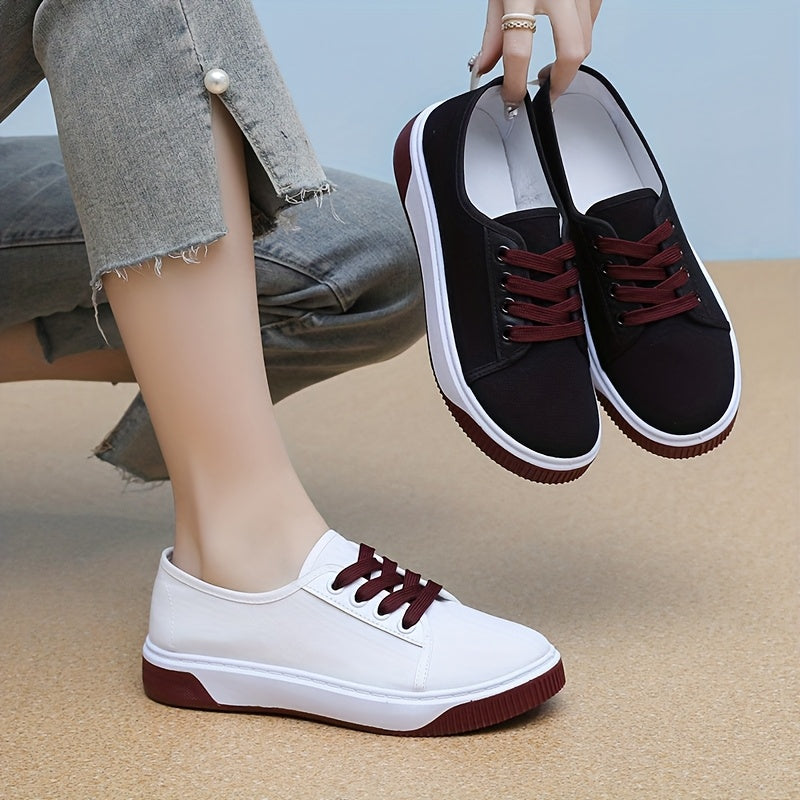 Women's Breathable Slip-On Sneakers All-Season Flat Shoes Black White