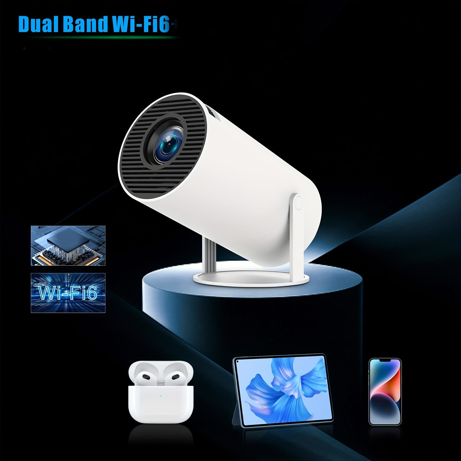 Portable Smart Projector 4K WiFi 6 720P Native 180° Rotation Outdoor Home Theater