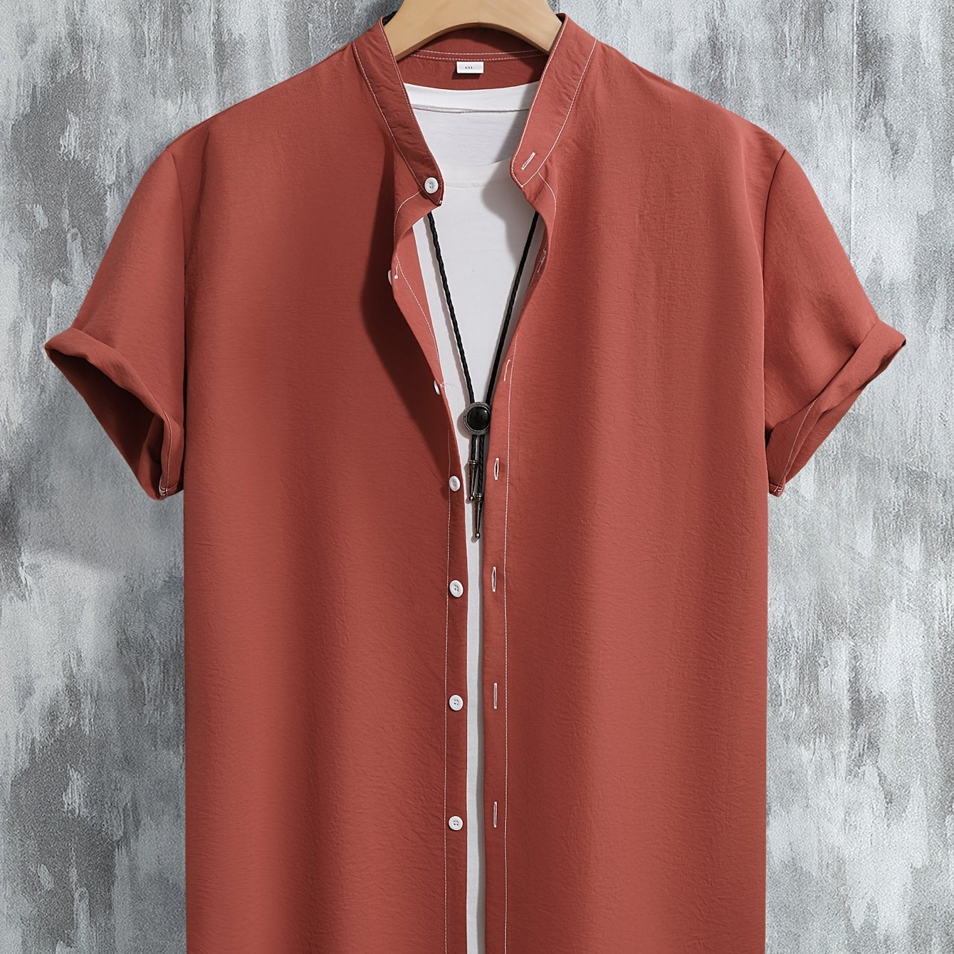 Men's Beige Short Sleeve Dress Shirt Polyester Solid Casual Office Plus Size