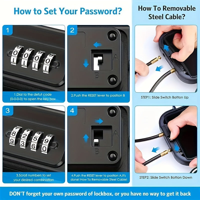 Waterproof Combination Lock Safe Box with Detachable Chain for Travel Outdoor Use Large Capacity Key Storage