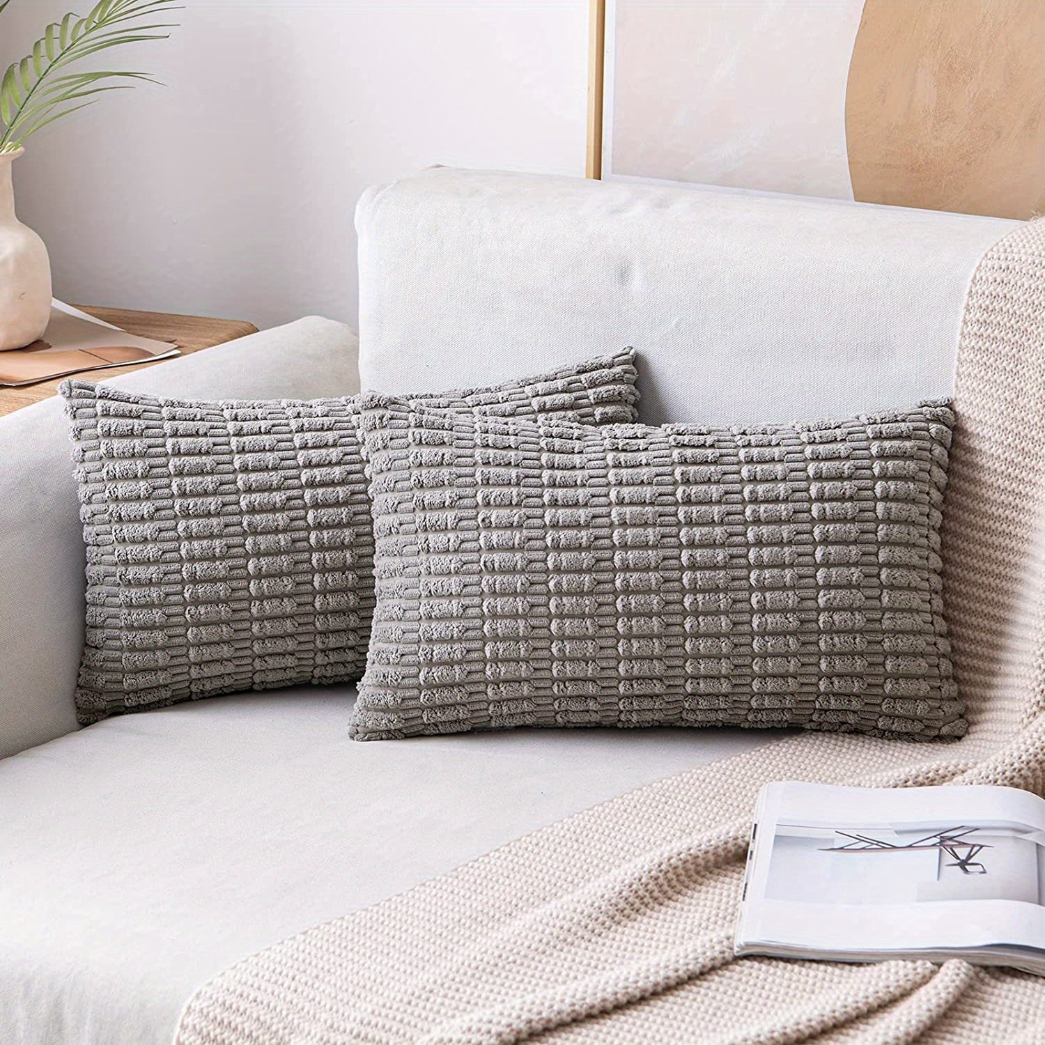 Corduroy tashlab yostiq qoplami Boho chiziqli bezakli yostiq uchun divan, yotoq, mehmonxona uchun 2 ta to'plam
