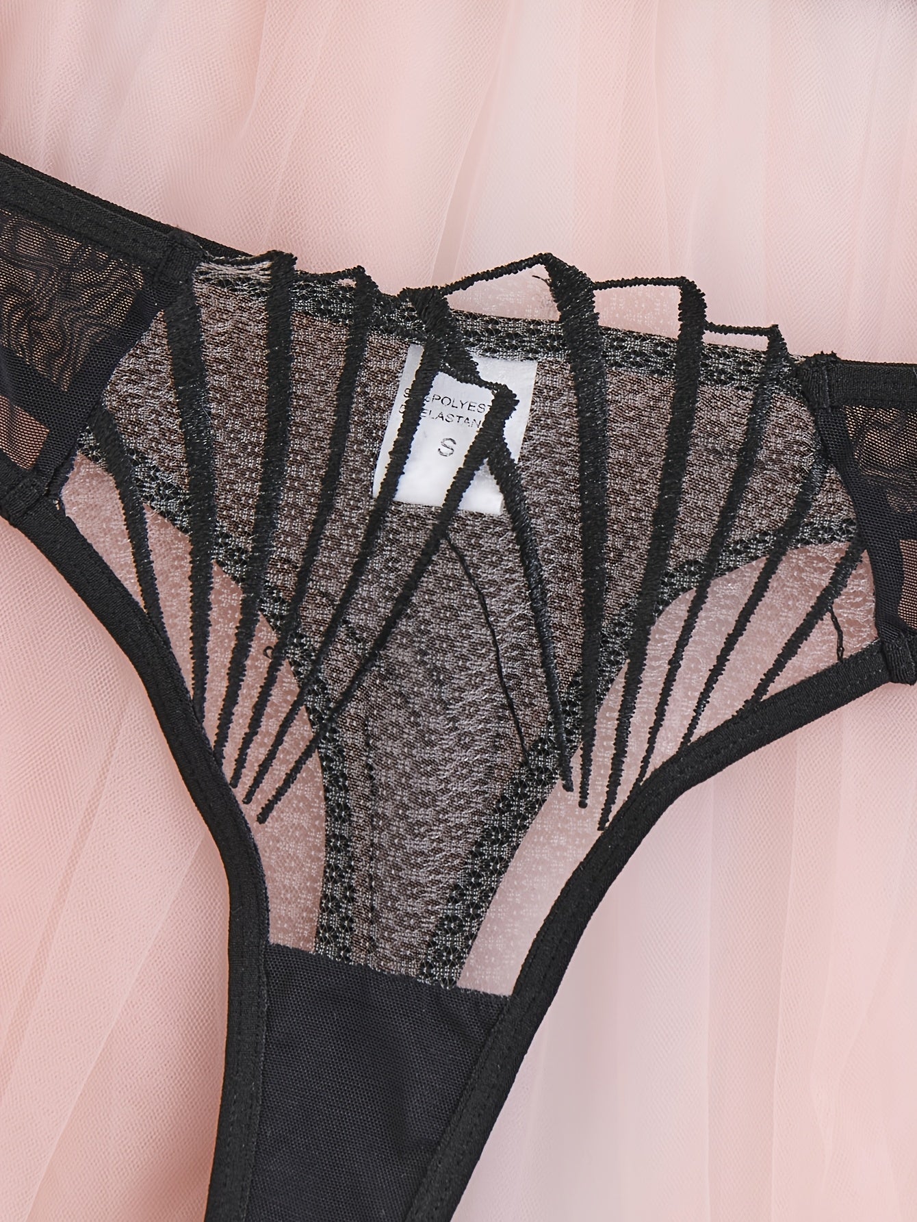 Women's Lace Push-Up Lingerie Set with Semi-Transparent Bra and Flower Embroidery