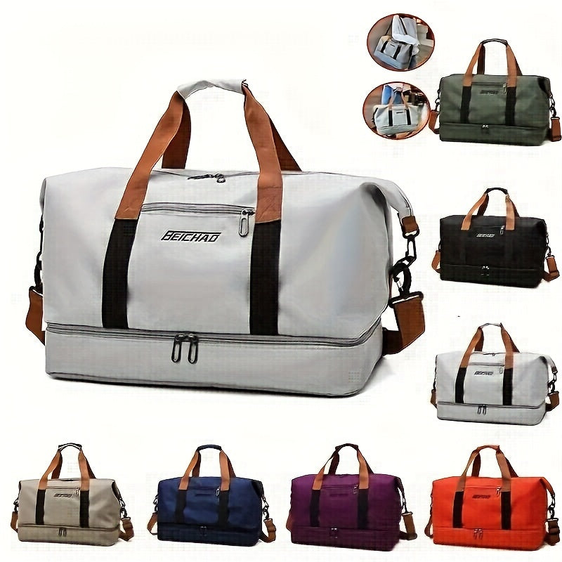 Large Capacity Waterproof Travel Bag with Dry Wet Separation and Fixed Shoulder Strap for Sports and Weekend Getaways