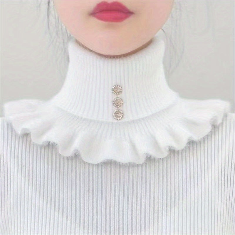 Winter Mink Velvet Neck Sleeve with Button Decor for Outdoor Wear Warm Fake Collar