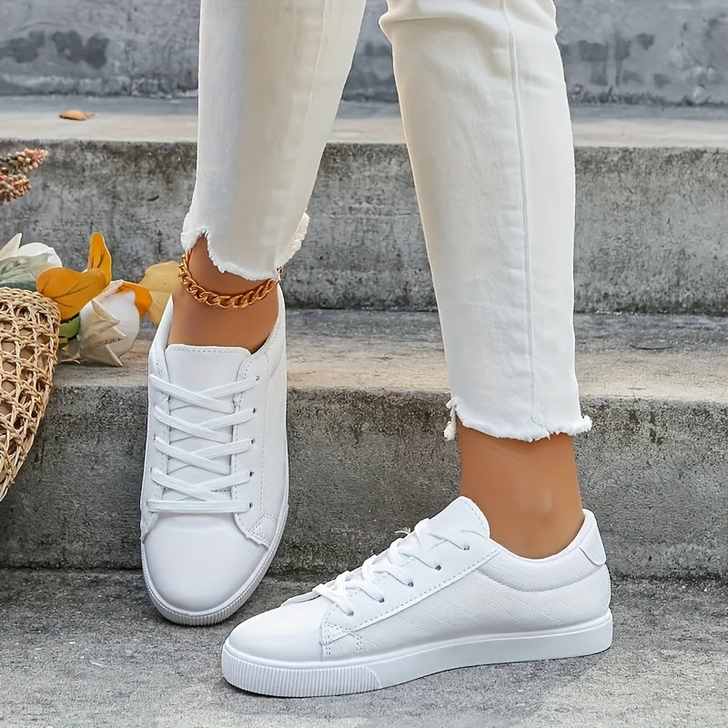 Women's White Grid Pattern Sneakers Lightweight Breathable Casual Shoes