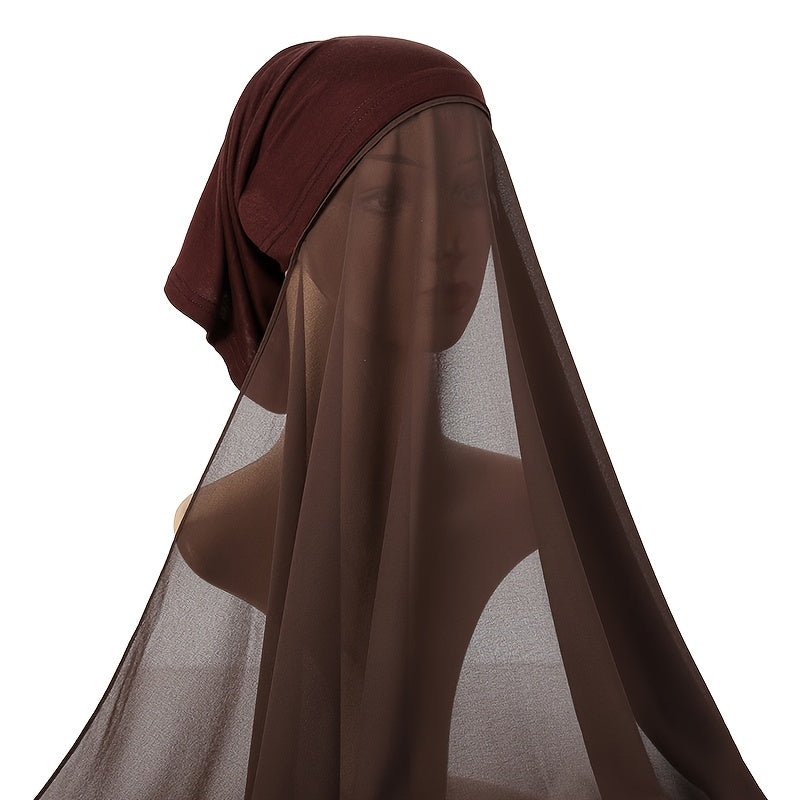 Women's Chiffon Instant Hijab with Built-in Undercap Windproof Sun Protection