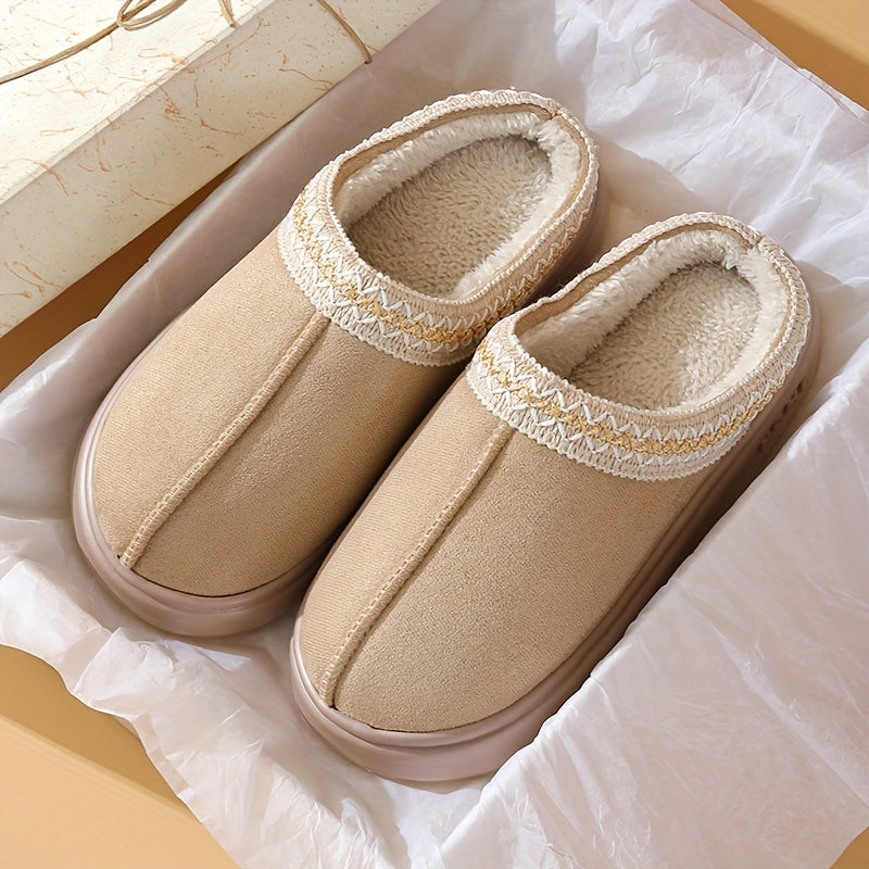 Women's Plush Lace-Trimmed Slippers With EVA Sole Lightweight Cozy