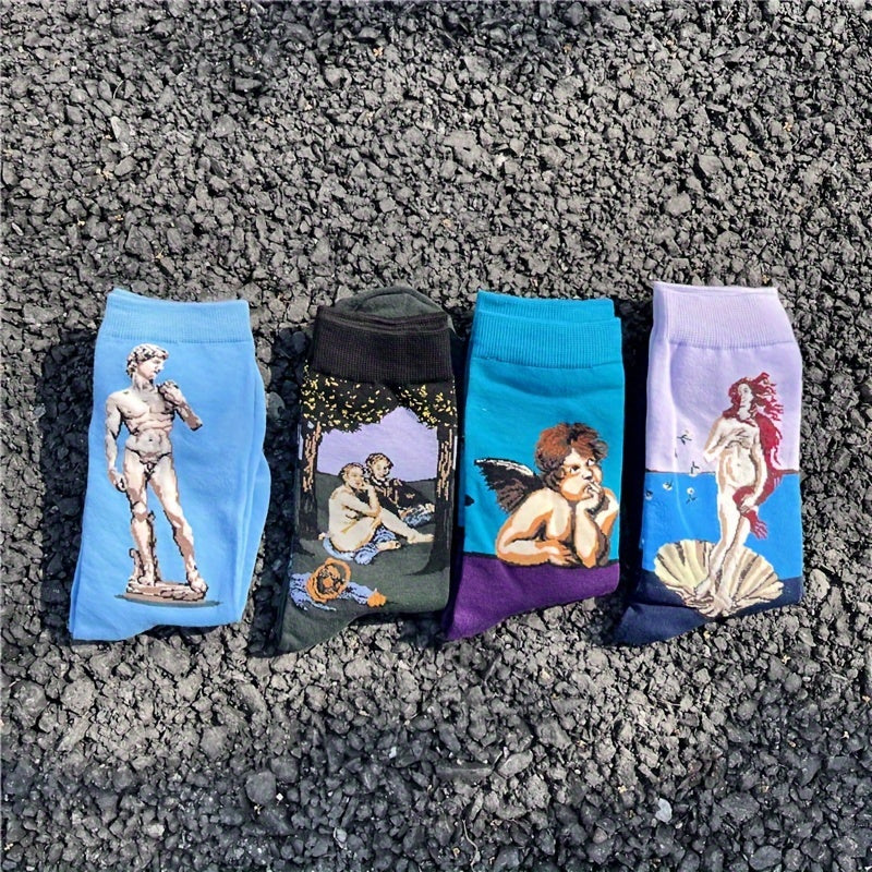 Мужские хлопковые носки с рисунками звездного неба и масляной живописи