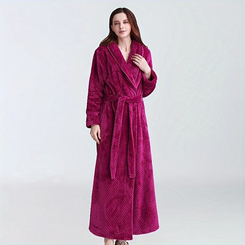 Flannel Bathrobe for Women Long Sleeve Soft Coral Velvet Lounge or After Bath