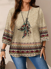 Plus Size Women's Floral Print Blouse Short Sleeve Lightweight Polyester