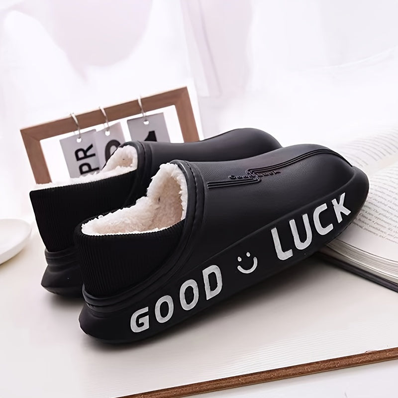 Women's Waterproof Plush Lined Slip-On Winter Slippers Indoor Outdoor