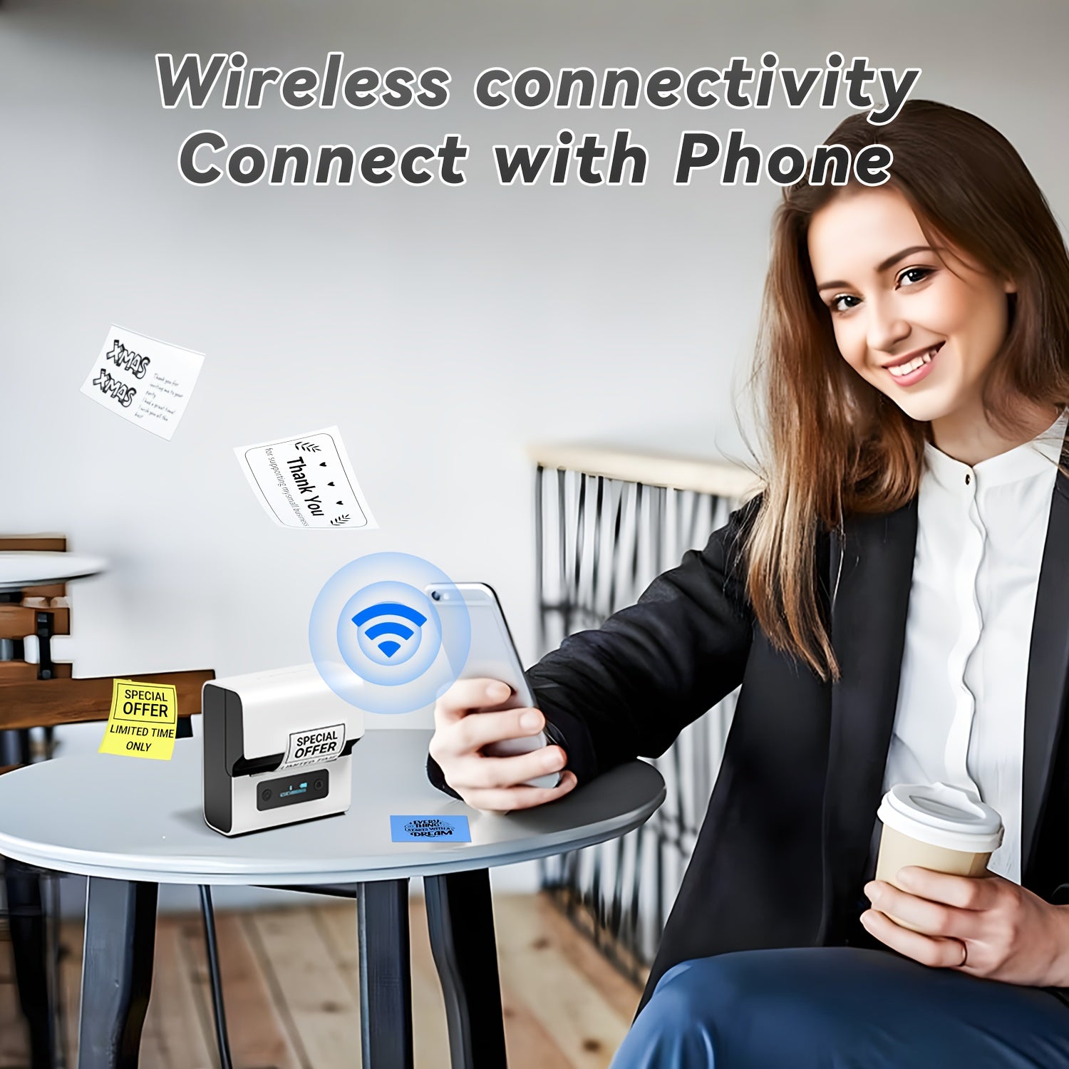 Portable Thermal Label Printer 7.62cm USB Barcode Label Maker for Small Business and Office