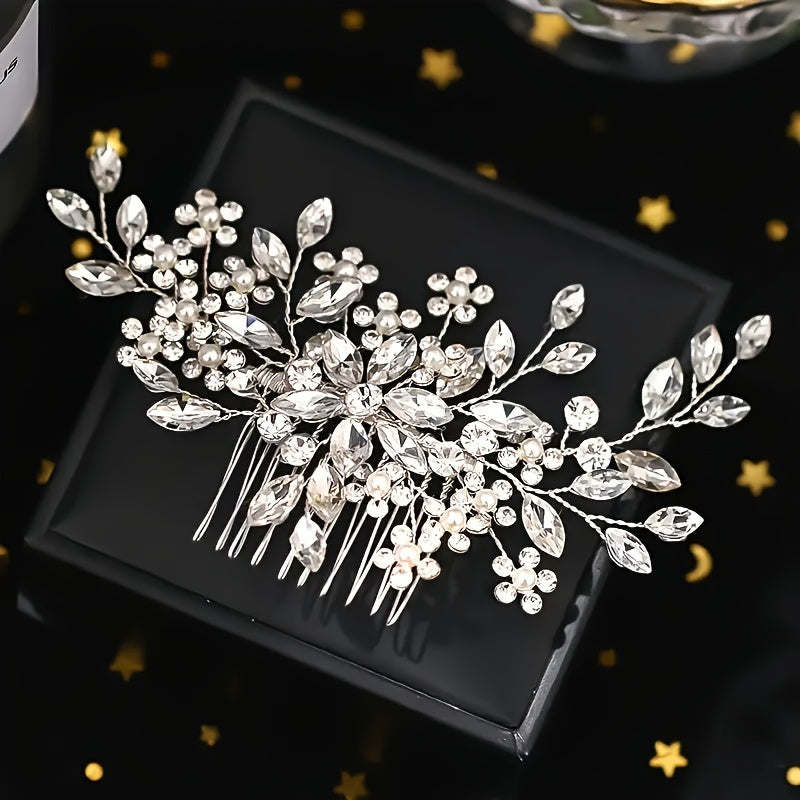 Golden Rhinestone Hair Accessory for Bridal Wedding Hairpiece