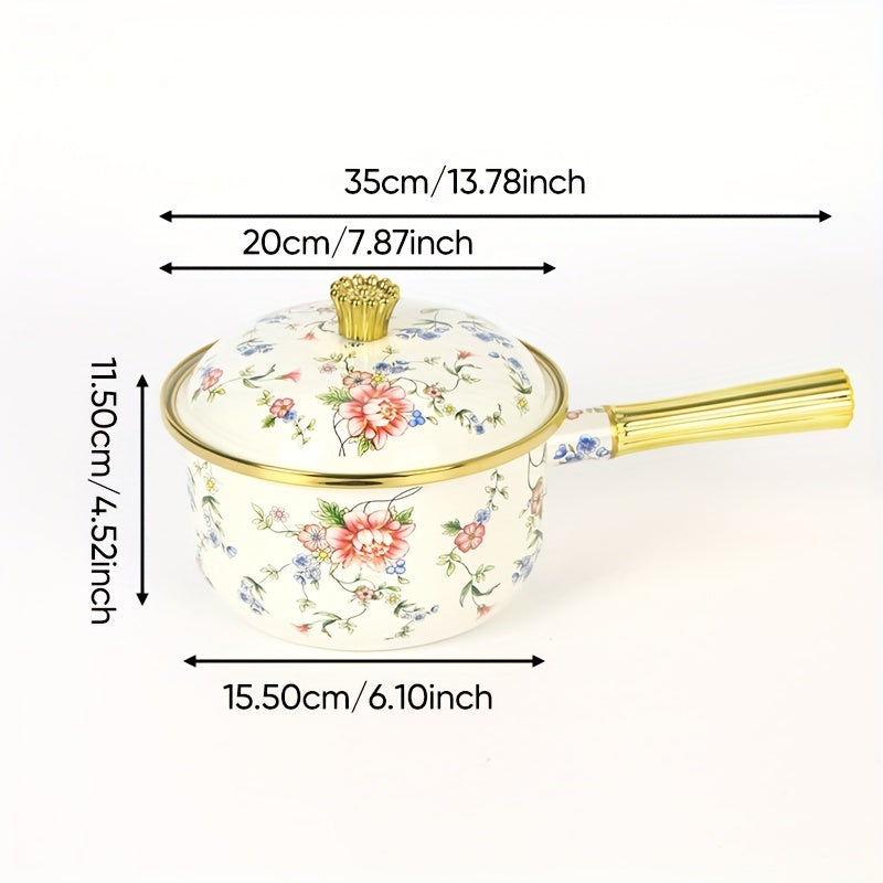 Induksiyaga mos sut qozoni, oltin tutqichi va emal qoplamasi bilan, sho'rva, guruch va jo'xori tayyorlash va xizmat ko'rsatish uchun ajoyib - mukammal oshxona sovg'asi.