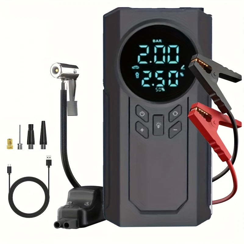 Kit de reparación de emergencia portátil para coche con batería de litio de 8000mAh, compresor de aire inalámbrico, pantalla digital y luz LED