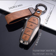 Men's PU Leather Key Cover with Brown Stitching for Remote Fob Protection