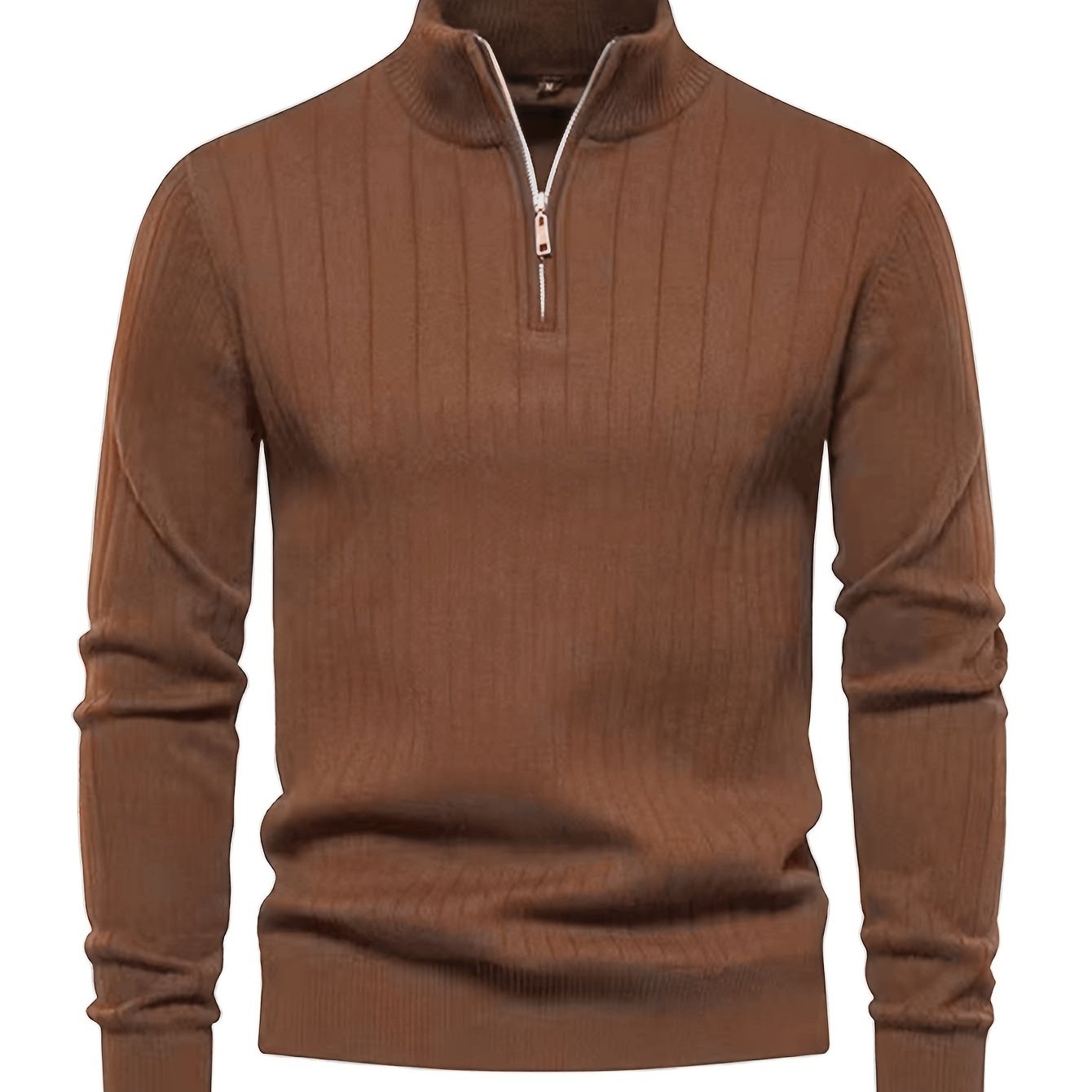Men's Knitted Zip-Up Sweater Long Sleeve Stand Collar Solid Viscose Polyester Nylon