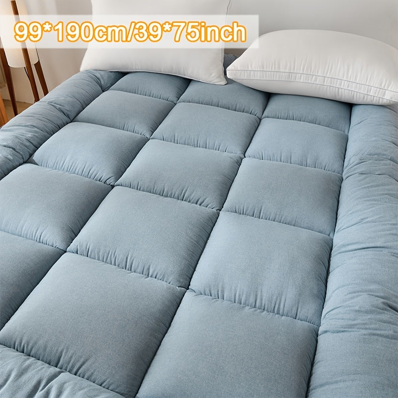 Full Size Japanese Floor Mattress with Thick Fluffy Padding Blue Foldable Tatami Cushion for Camping Dormitory Guest