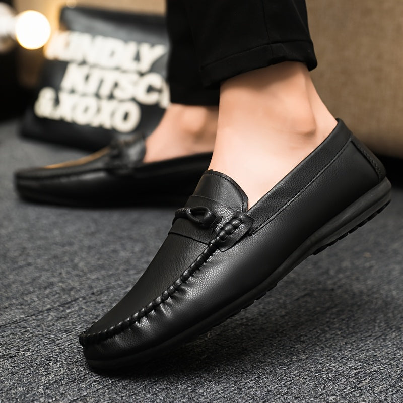 Men's Breathable PU Slip-On Loafers with Non-Slip Rubber Sole for All Seasons