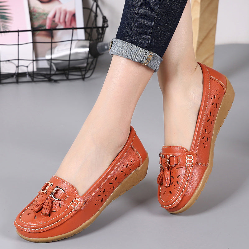 Women's Embroidery Loafers with Metal Tassel Hollow Out Soft Platform Shoes