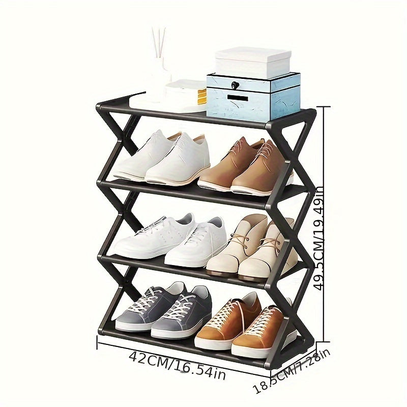 4-Tier Foldable Plastic Shoe Rack with 12-Pair Capacity Vintage Design Stackable No Assembly