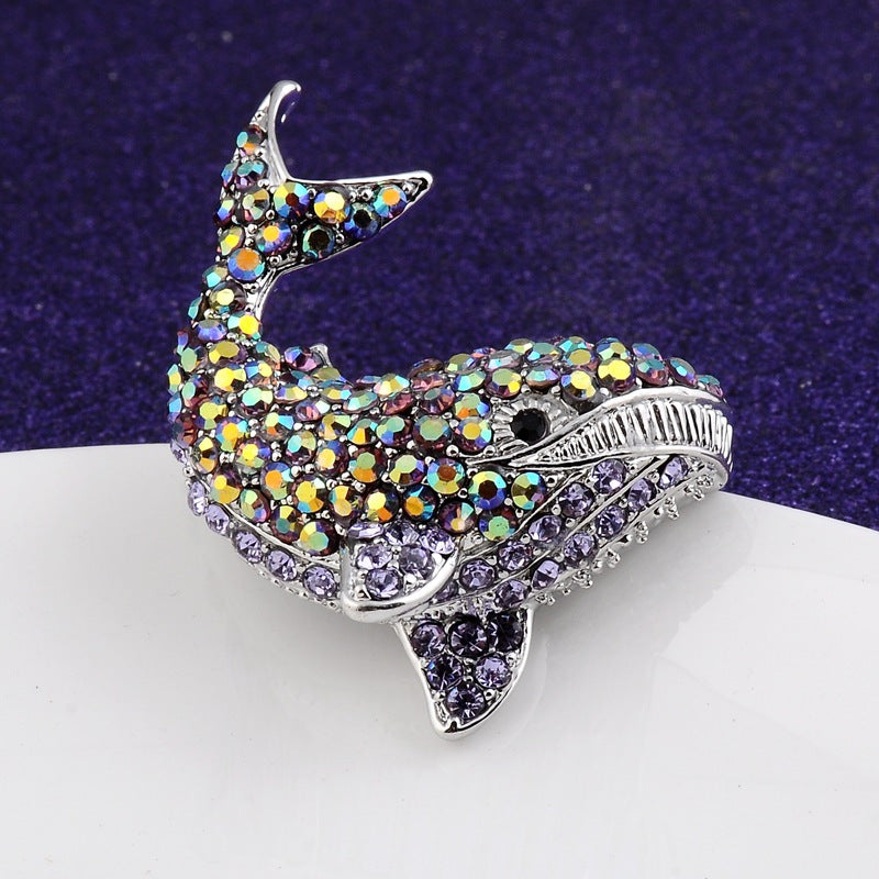 Unisex Crystal Shark Brooch with Rhinestones Sea Creature Jewelry