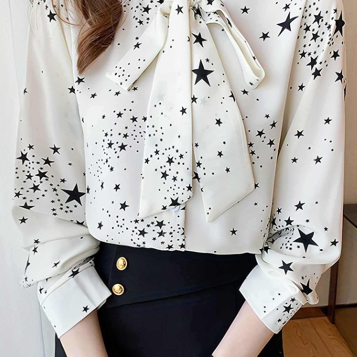 Women's Long Sleeve Blouse with Bow Tie Detail Polyester Spring Fall Elegant