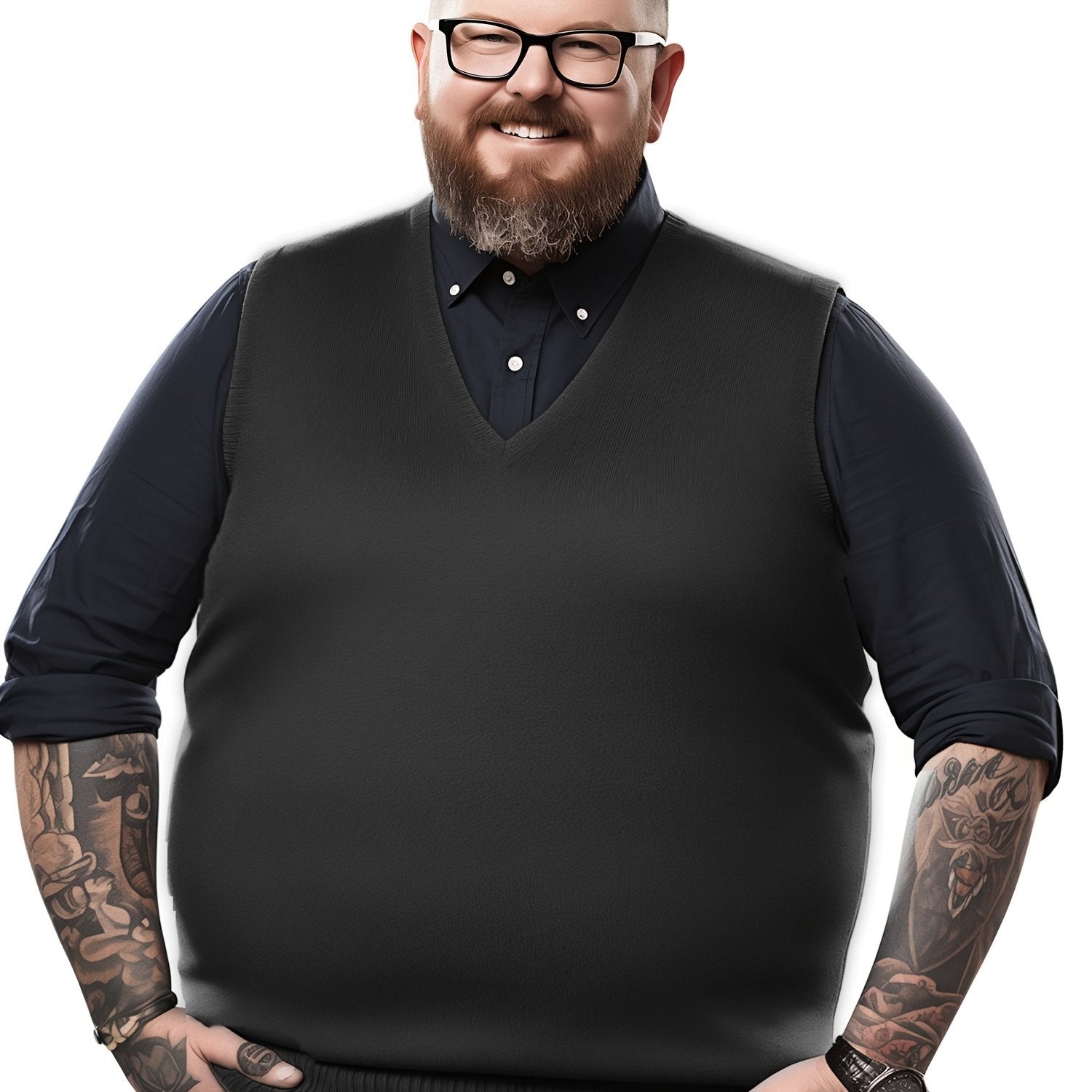 Erkaklar uchun Katta O'lchamdagi Yengsiz Trikotaj Sviter Vest, Qora Yashil rangda, V-shaklidagi detali bilan. Golf va Ofis Kafesi uchun ideal, Mashinada yuvish mumkin, Zamonaviy Chiziqli Qo'ltiq joylari, mustahkam Spandexdan tayyorlangan.