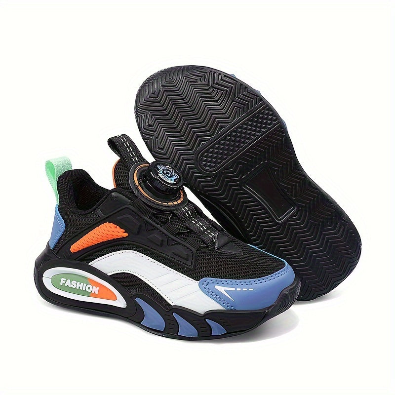 Boys' Low Top Breathable Sneakers with Rotating Button for Running and Casual Wear