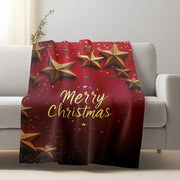Lightweight Plush Blanket with Star and Merry Christmas Print for Home, Travel, and Camping