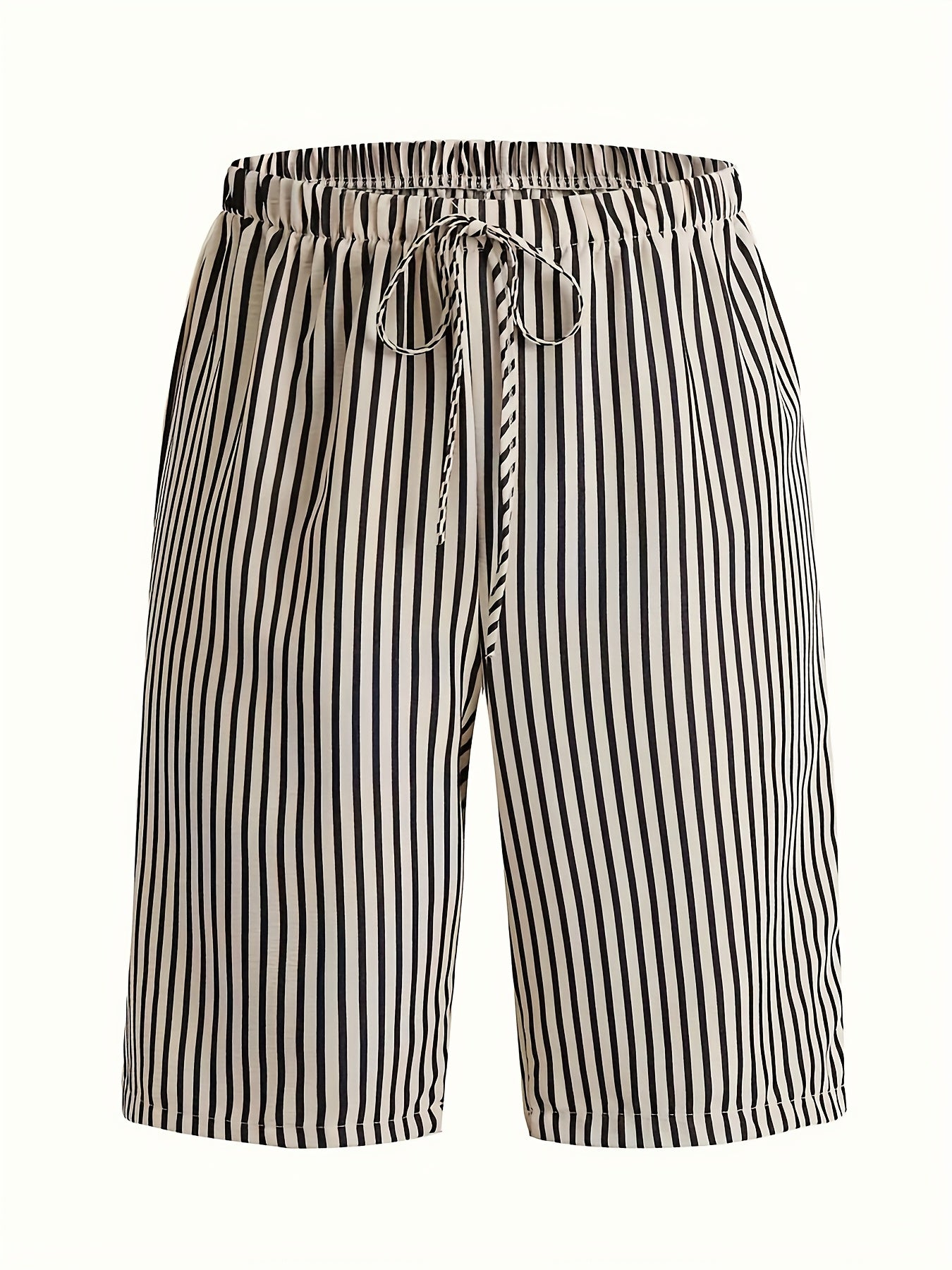 Women's Casual Striped Shorts Lightweight Polyester Black White Summer Vacation