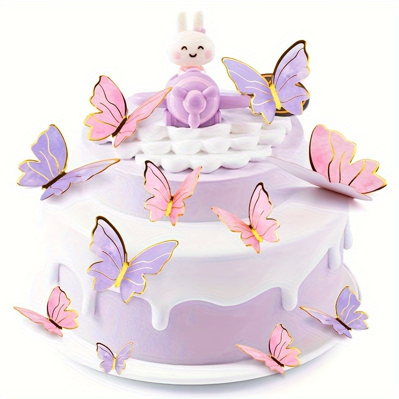 40 Pieces Butterfly Cake Decorations 3D Cupcake Wall Pink Purple for Birthdays and Parties